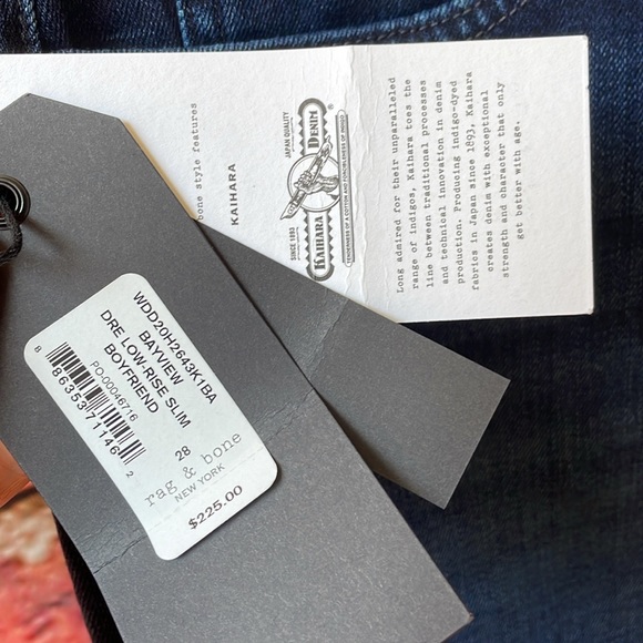 Dark Wash rag & bone Dre Low-Rise Slim Boyfriend Jeans in Bayview - Picture 9 of 17